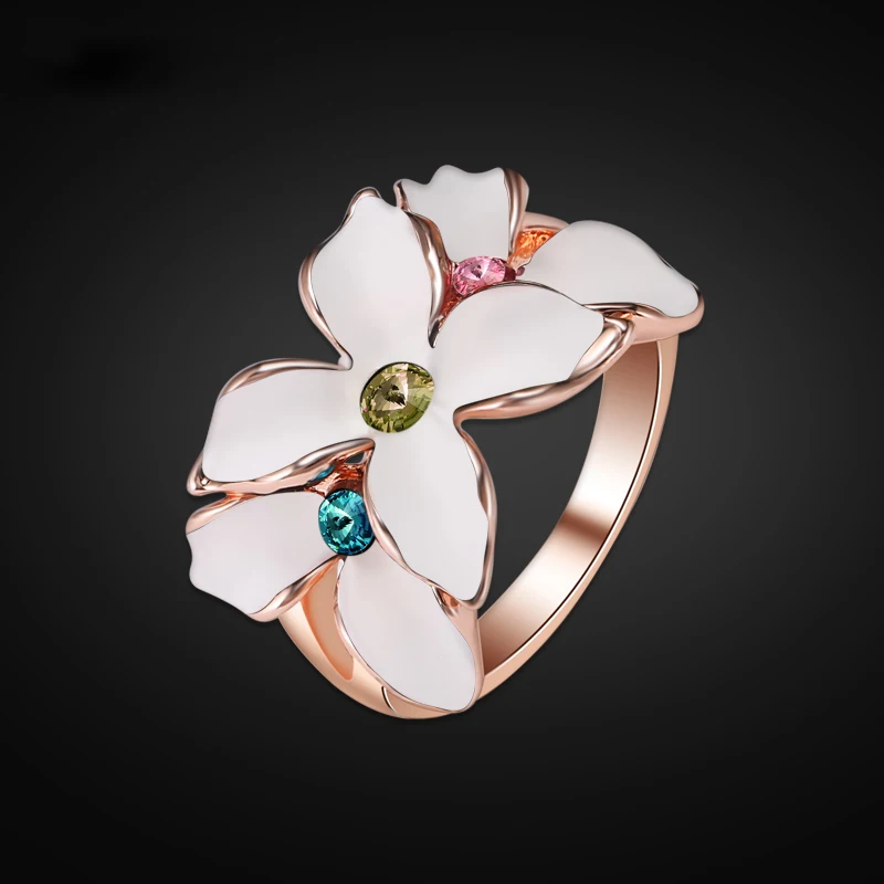 Exquisite Flower Engagement Ring Colorful AAA Cubic Zirconia Rose Gold Color Finger Rings Party Jewelry for Women