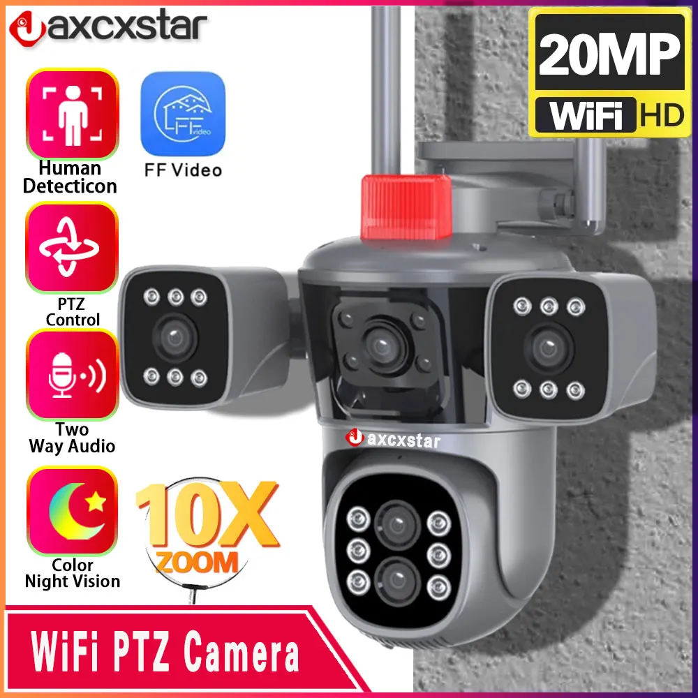 camera de seguranca sem fio ao ar livre protecao wifi rastreamento automatico lente ptz telas cctv ip controle remoto p2p 10k 20mp zoom 10x 01