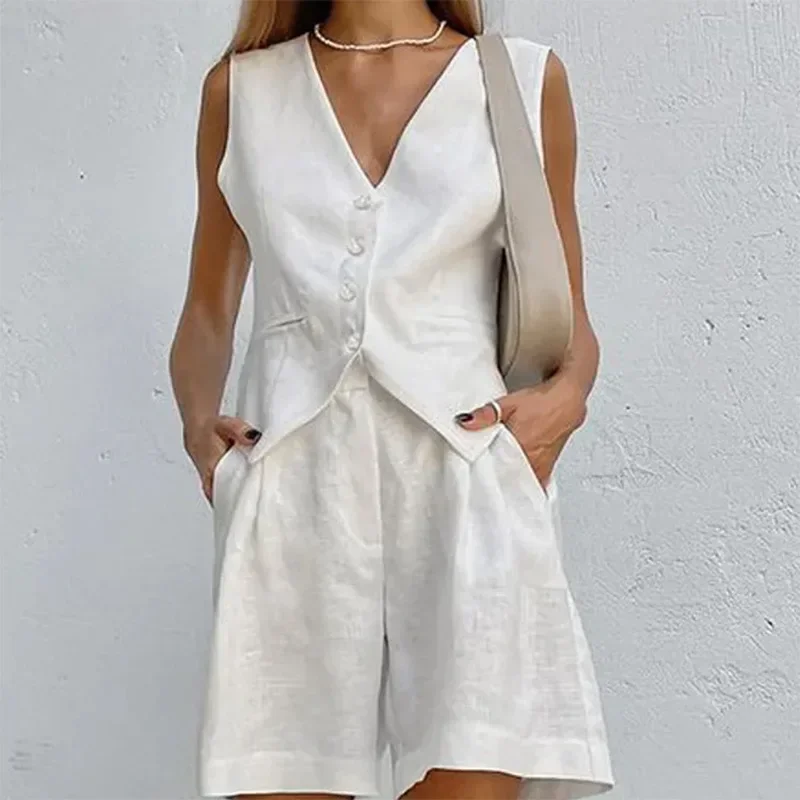 

2023 Womens Dress Sets Summer New Cotton Casual Suit Vest Sleeveless Comfortable Fashion Casual Suit for Women