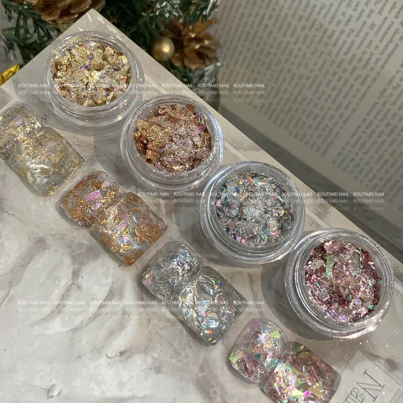 Nail Art argento rame Nail Flakes Glitter lamina d'oro lamina d'oro rosa paillettes foglia fiocco Paillette irregolari per Manicure Decor