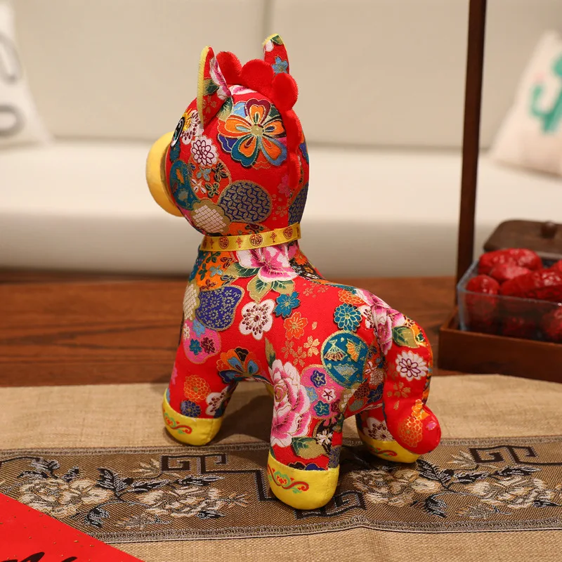 2026 السنة الجديدة التميمة الحصان ألعاب من القطيفة الصينية مدينة المهر ديكور أحمر أزرق كلاسيكي محظوظ المهر دمية مهرجان هدية طفل هدية