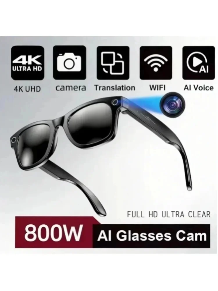 800W Kamera-KI-Brille für Herren Farbwechselnde Intelligente Übersetzungsbrille Foto-Video-Aufnahme Wasserdichte Anruf-Smartbrille