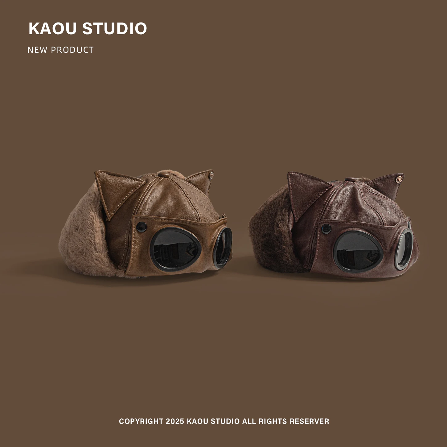 Occhiali da sole con orecchie di gatto in pelle PU Berretto da pilota fresco Berretto da equitazione antivento in pile invernale da donna Cappello bomber da sci per famiglia