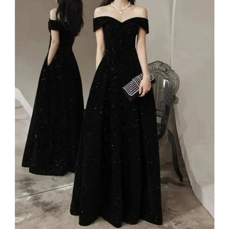 Novo vestido de noite anfitrião padrão estrelado coreano sle cintura média uma saia linha