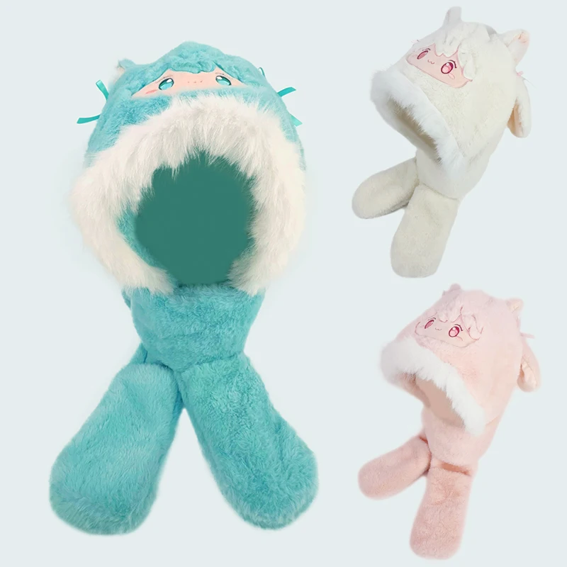 厚みのある冬用スリーインワンセット-帽子、スカーフ、手袋付き-女の子用-防風性と暖かさ-漫画の未来のボーカロイド-ハツコイ