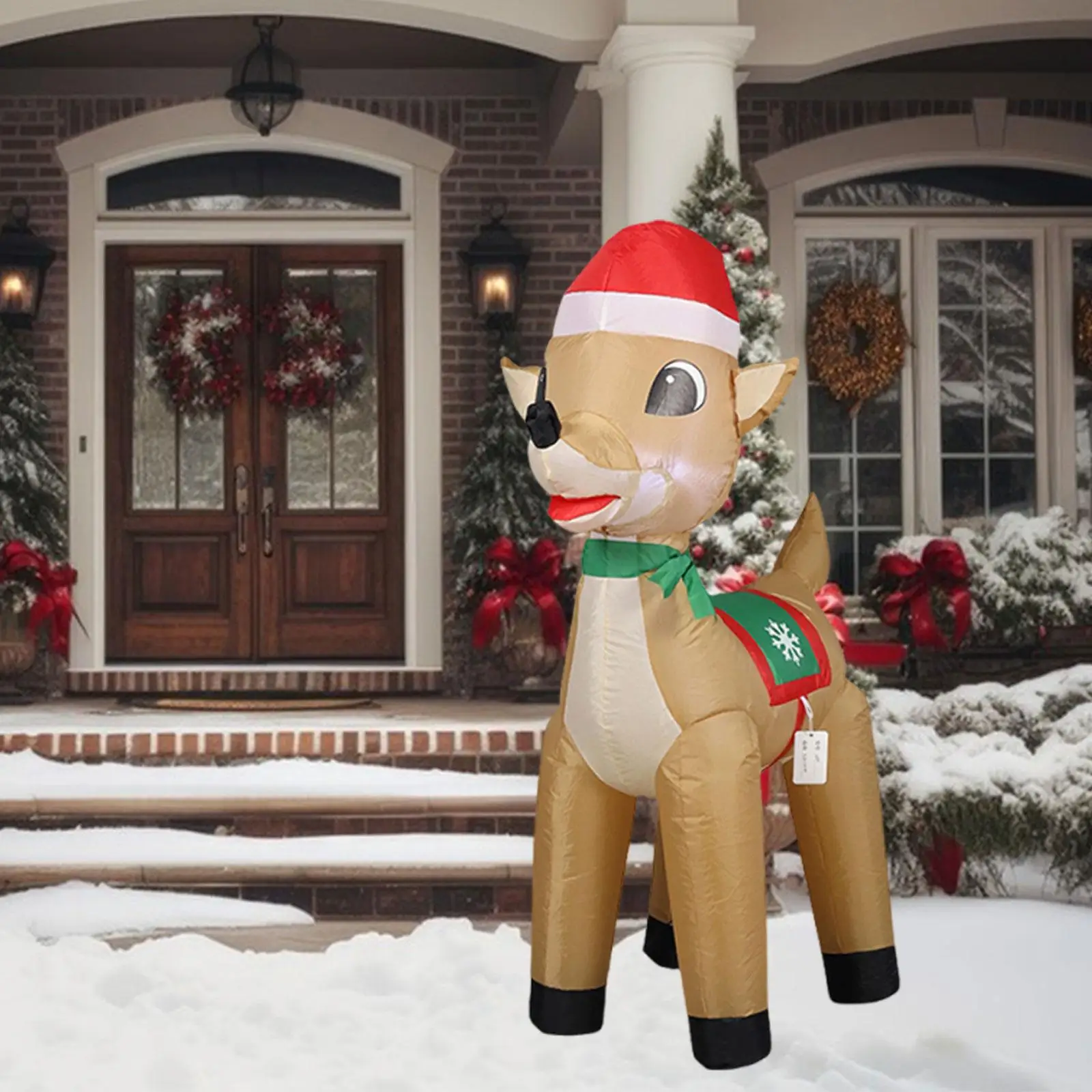 Christmas Inflatable Reindeer Decor Props Novelty Lightweight Xmas Decoration with LED Light Ornament for Yard Garden Home Party