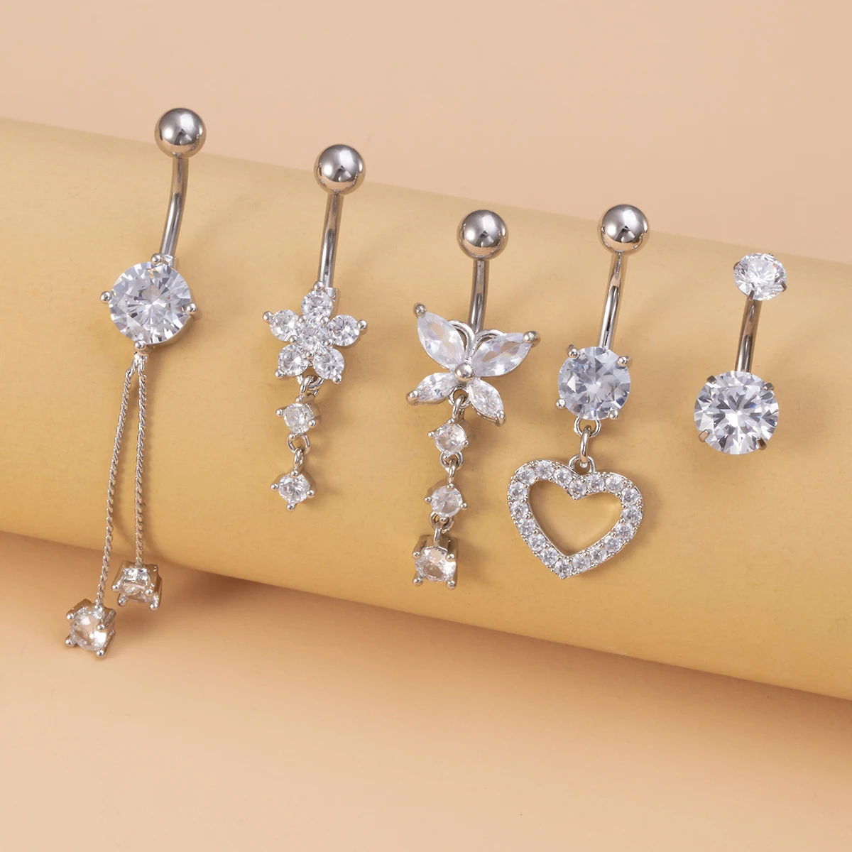 1/5 Stück baumelnder Bauchnabelpiercing-Anhänger aus Edelstahl für Damen – Körperschmuck für Alltag & Party