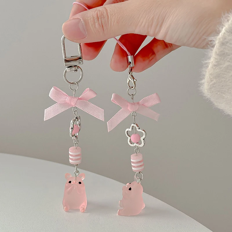 Cartoon Luminous Pink Piggy Phone Lanyard Lovely Animal Keychain Bag Camera Pendant Charms Accessories