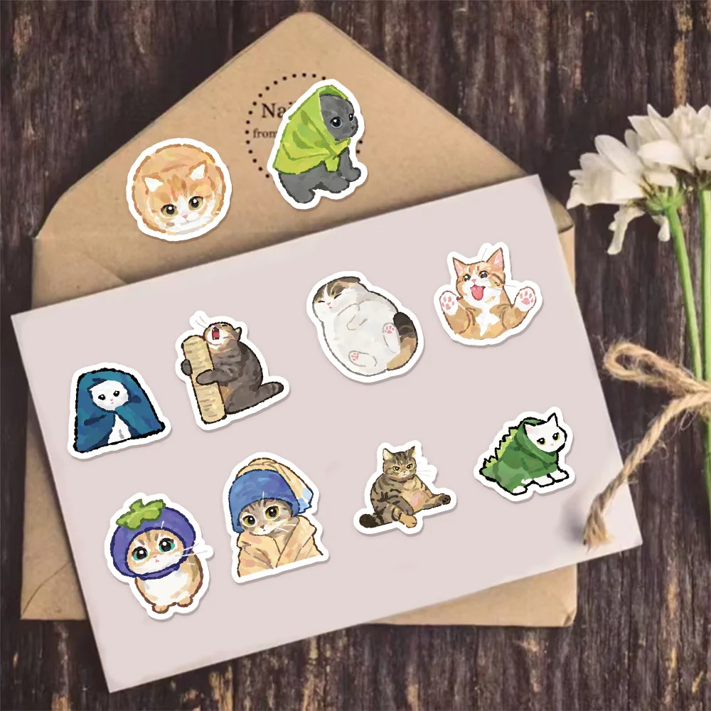 500PCS Creative Ten Different Cartoon Cat Roll Stickers Game Stickers DIY Gifts Sealed Label Decoration