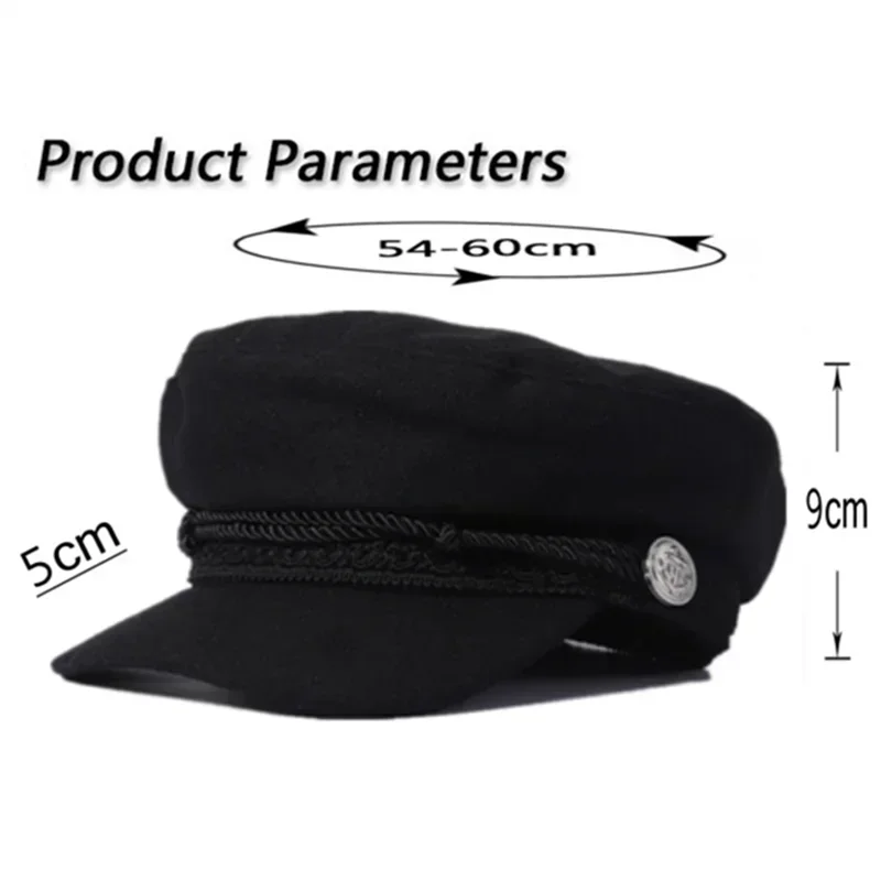 Fashion Women Men  Spring Autumn Sailor Black Ladies Beret Top Captain Cap Travel  Octagonal Hat