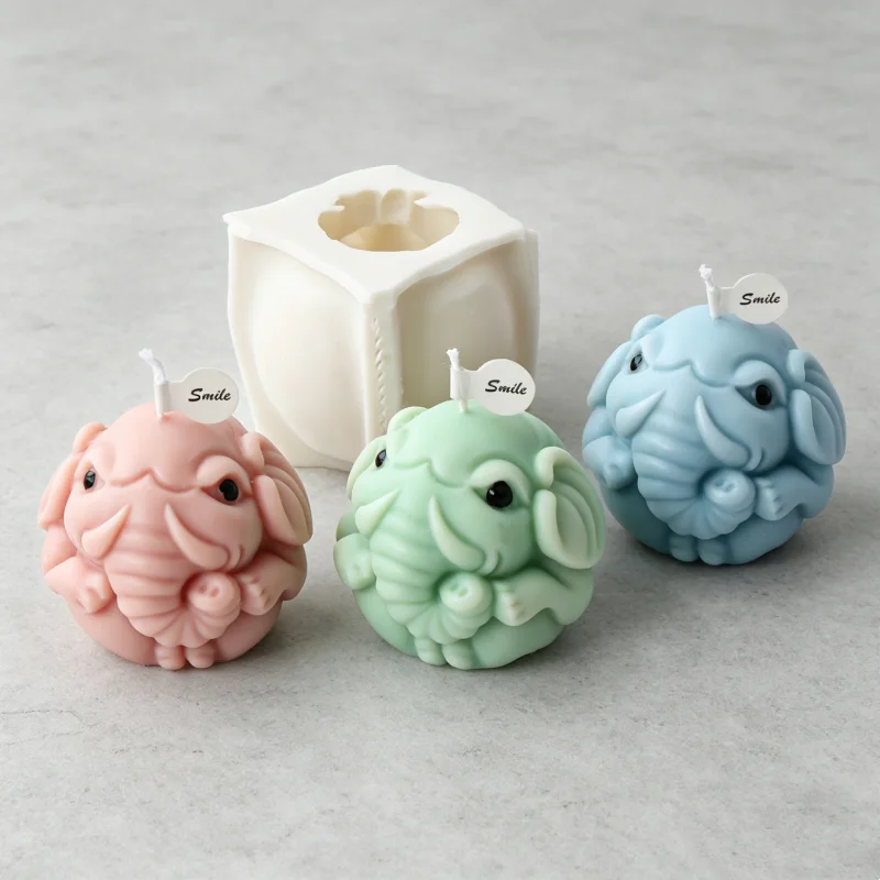 3D Lion & Elephant Head Silicone Candle Mold, Roaring & Cute Trunk Up Wax Mould for DIY Soap Resin Plaster Craft Home Decor Gift