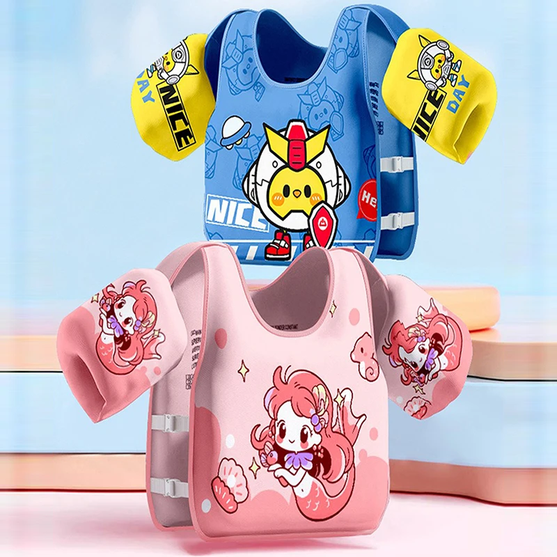 Kids Swimmin Vest Flat Free Baby Girls Boys Swimwear Children's Swimming Arm Float Vest Children's Cartoon Printed Swimsuit