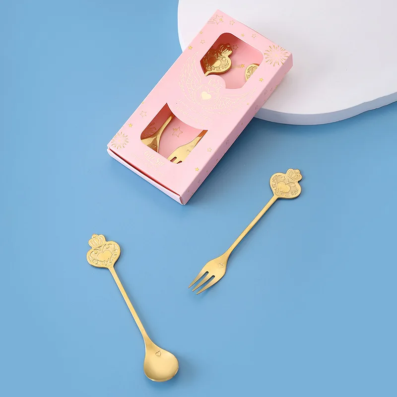 

40Pcs=20boxes Gold Kitchen sets of Crown Spoon gifts For Wedding and Party guest gifts and Wedding souvenirs Bridal shower