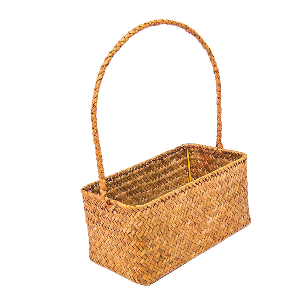 

1Pcs Handmade Orange Woven Flower Basket Wicker Plant Pot Basket Portable Decoration Box Floral Storage for Room Garden