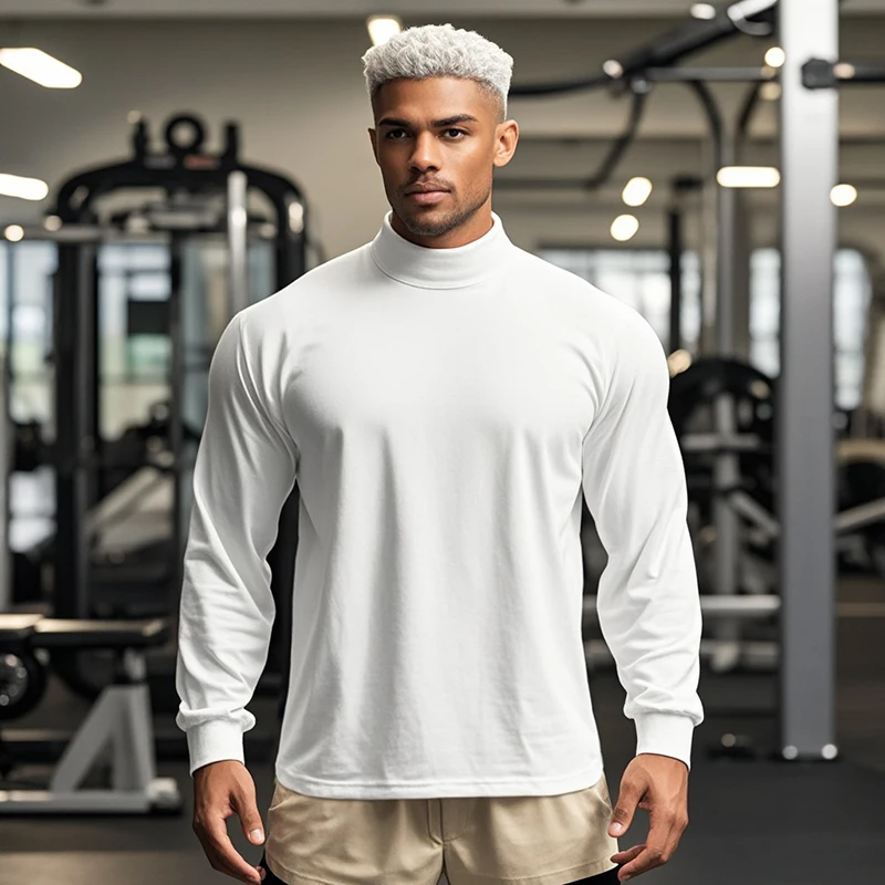

Men's Oversized Long Sleeve Running T-Shirts Loose Turtleneck Dropped Shoulder Sports Fitness T Shirt Gym Bodybuilding Tops Tees