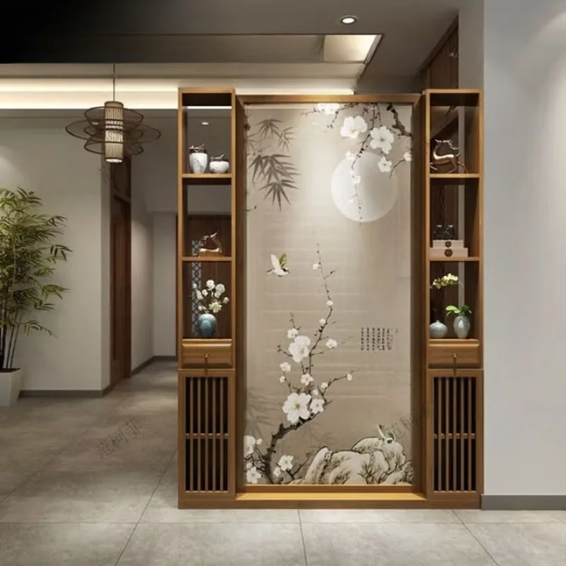 

New Chinese-style simple wind home screen partition cabinet office villa entrance entrance entrance cabinet wooden shelf