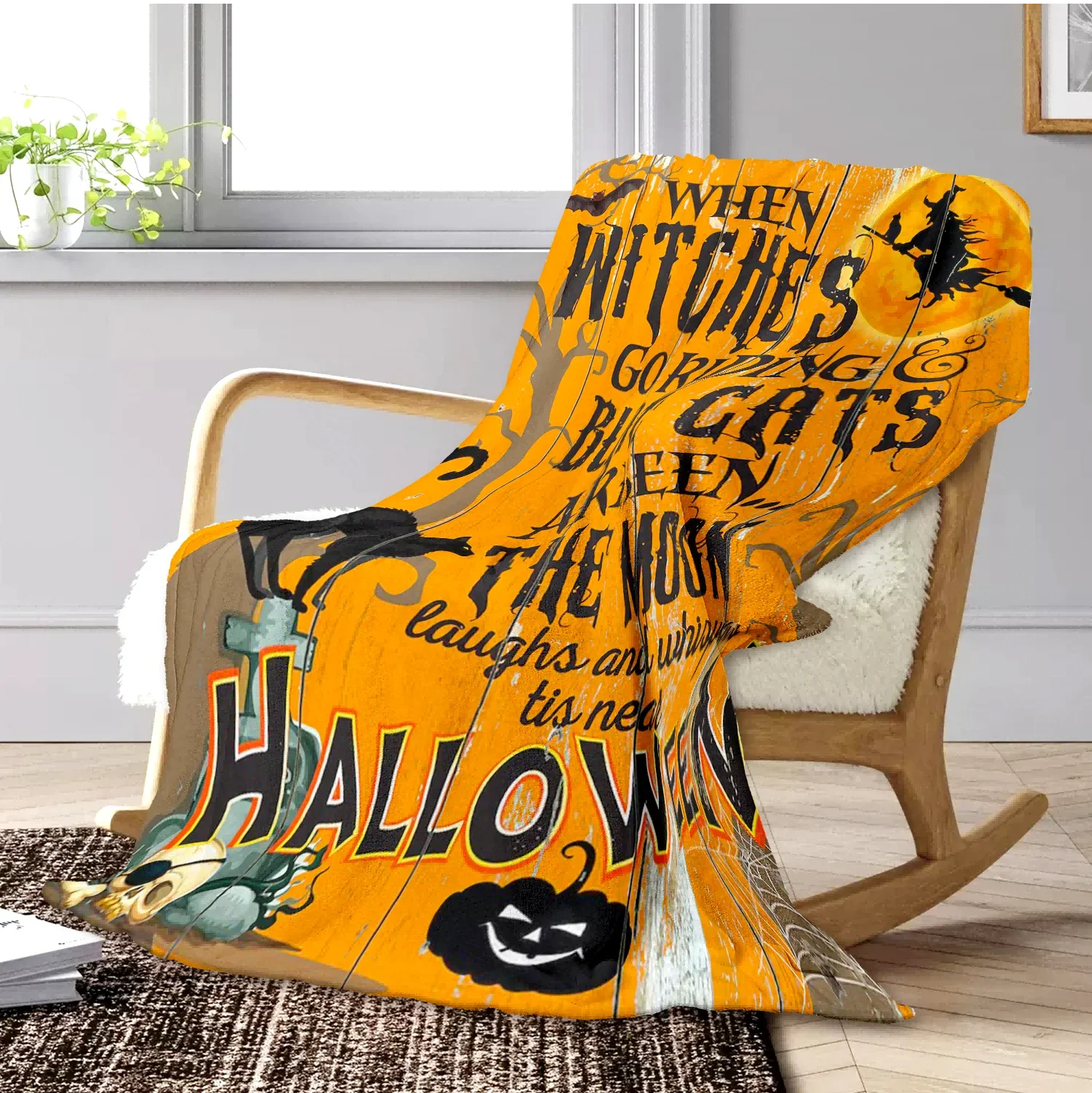 

1pc Hallween Cats Print Blanket Flannel Throw for Bed Sofa Travel Camping Super Soft Cozy Blanket Festival Decor All Seasons