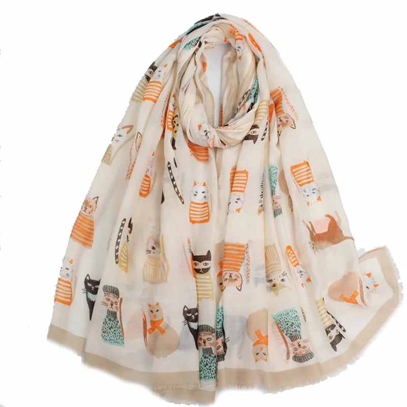 

New Cute Cat Printing Luxury Design Brand Designer Scarf Fashion Female Shawls For Woman Use