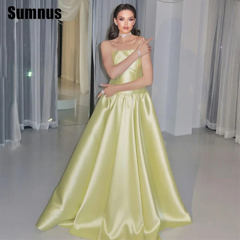 

Sumnus Simple A-Line Evening Dresses Strapless Draped Floor Length Formal Occasion Gowns فساتين سهرة Customized