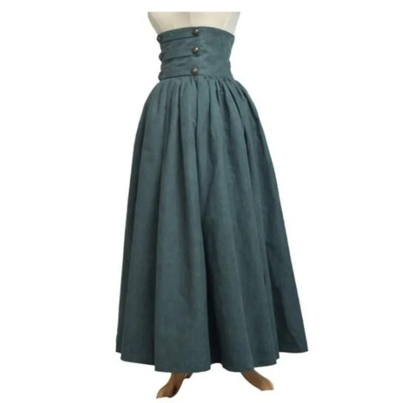 Nova mulher medieval elegante saia sólida altura da cintura idade média trajes renascentistas balanço do vintage saias plissadas na altura do joelho