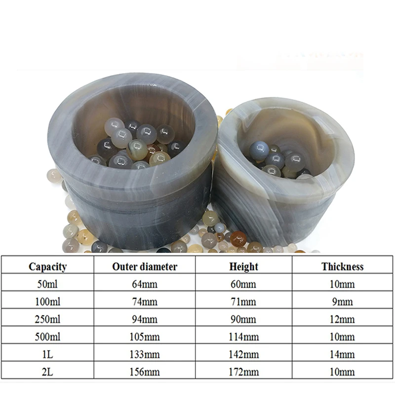 Os frascos de moedura da ágata classificam um tipo o potenciômetro 50ml 100ml 250ml 500ml 1l 2l da ágata acessórios da máquina do moinho de bola do laboratório