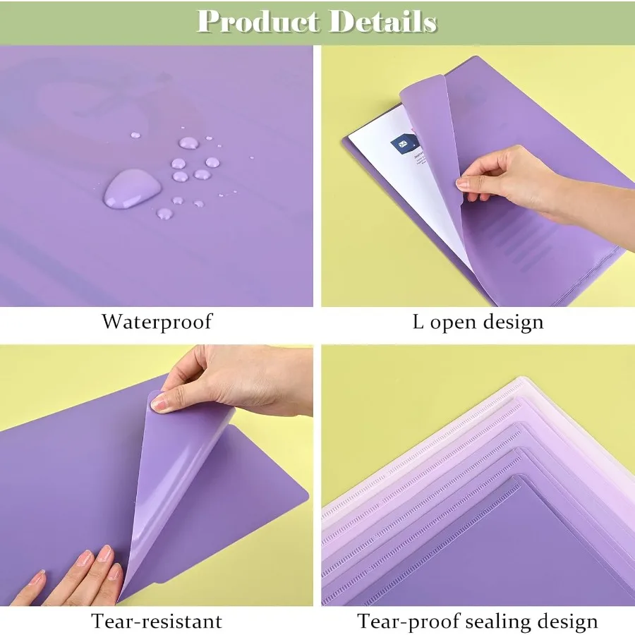 10 عبوات من مجلدات الملفات البلاستيكية بألوان متدرجة وأواني المشروع وأكمام بلاستيكية للورق 11 × 8.5 ihes مجلد المستندات ورقة Pr #4