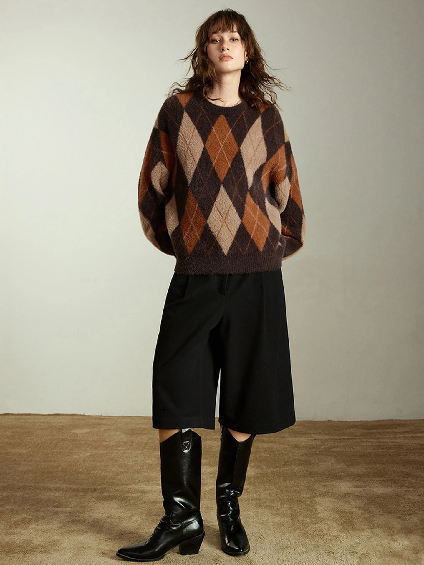 Zachte comfortabele verdikte camere trui Retro kleur Blo Diamond patroon ontwerp Winter faionable veelzijdig gebreid irt