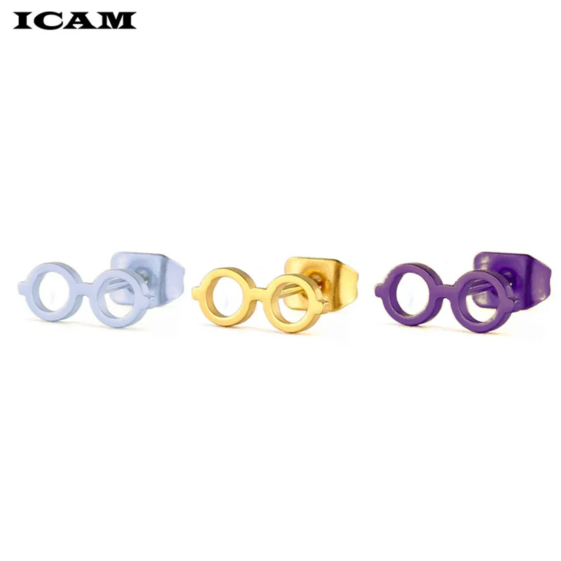 ICAM Fashion Women eyeglass Earrings Minnie Glasses Stud Earrings Stainless Steel Cute Small Jewelrys Earings Kids