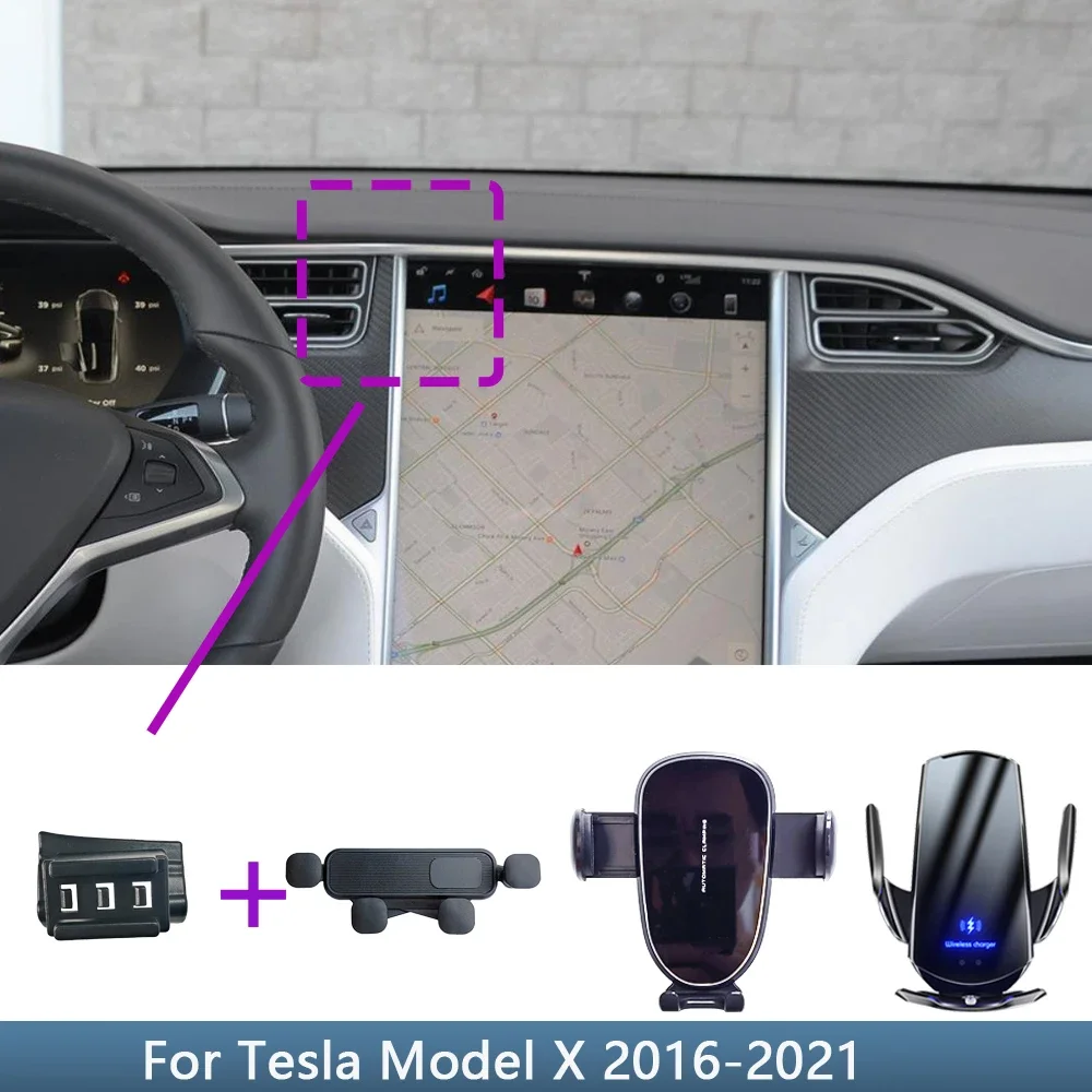 

For Tesla Model X 2016 2017 2018 2019 2020 2021 Fixed Bracket Base Special Car Phone Mounts Wireless Charging Accessories