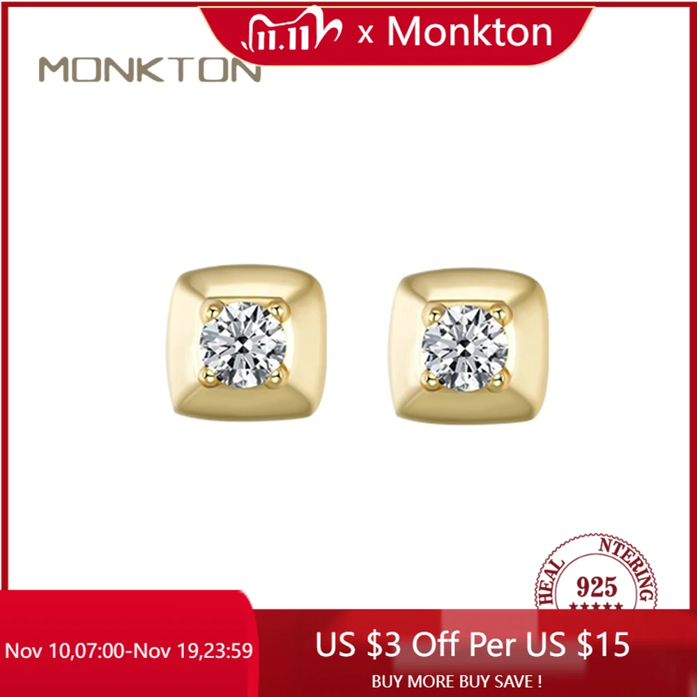 

Monkton 925 Sterling Silver 18K Gold Plate Stud Earrings Square Zircon Earring Light Luxury Accessories Jewelry Birthday Gift