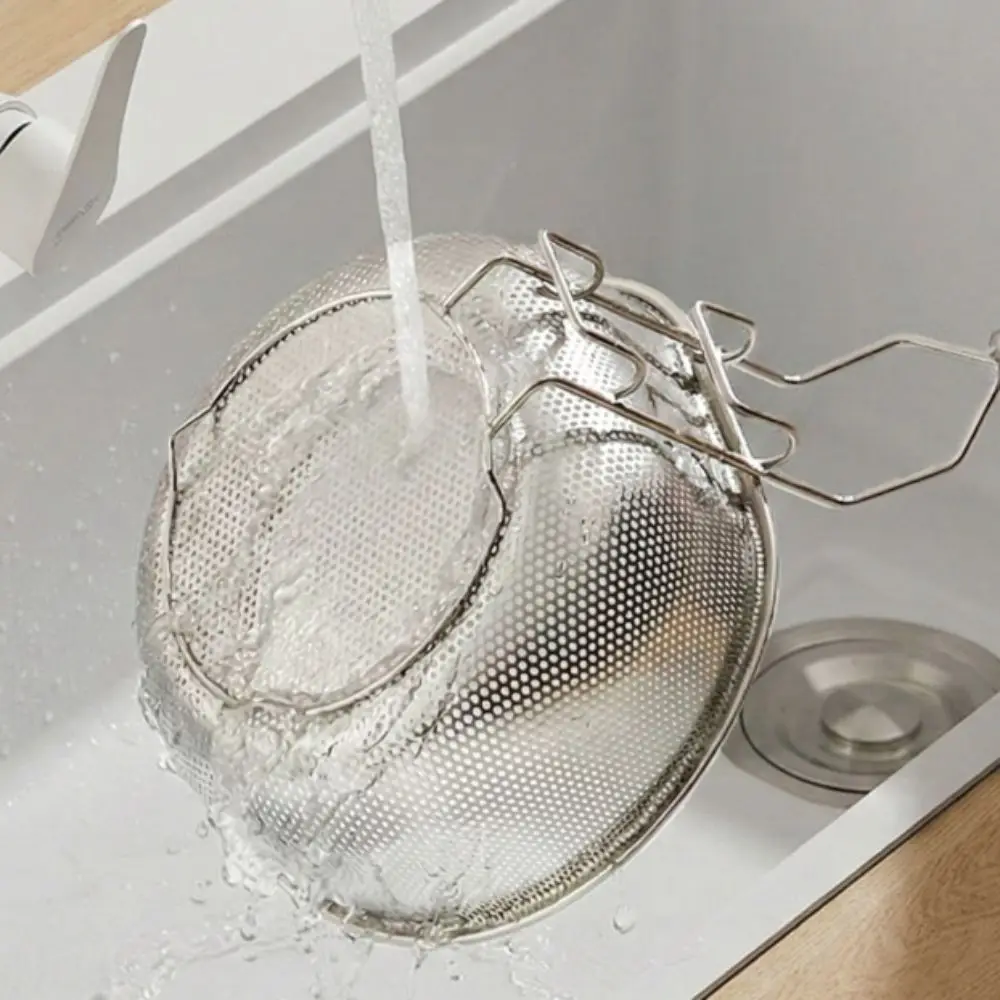 Fine Mesh 304 Stainless Steel Skimmer High Feet Hanging Hole Kitchen Strainer Basket Wood Grain Wood Filter Spoon Noodle