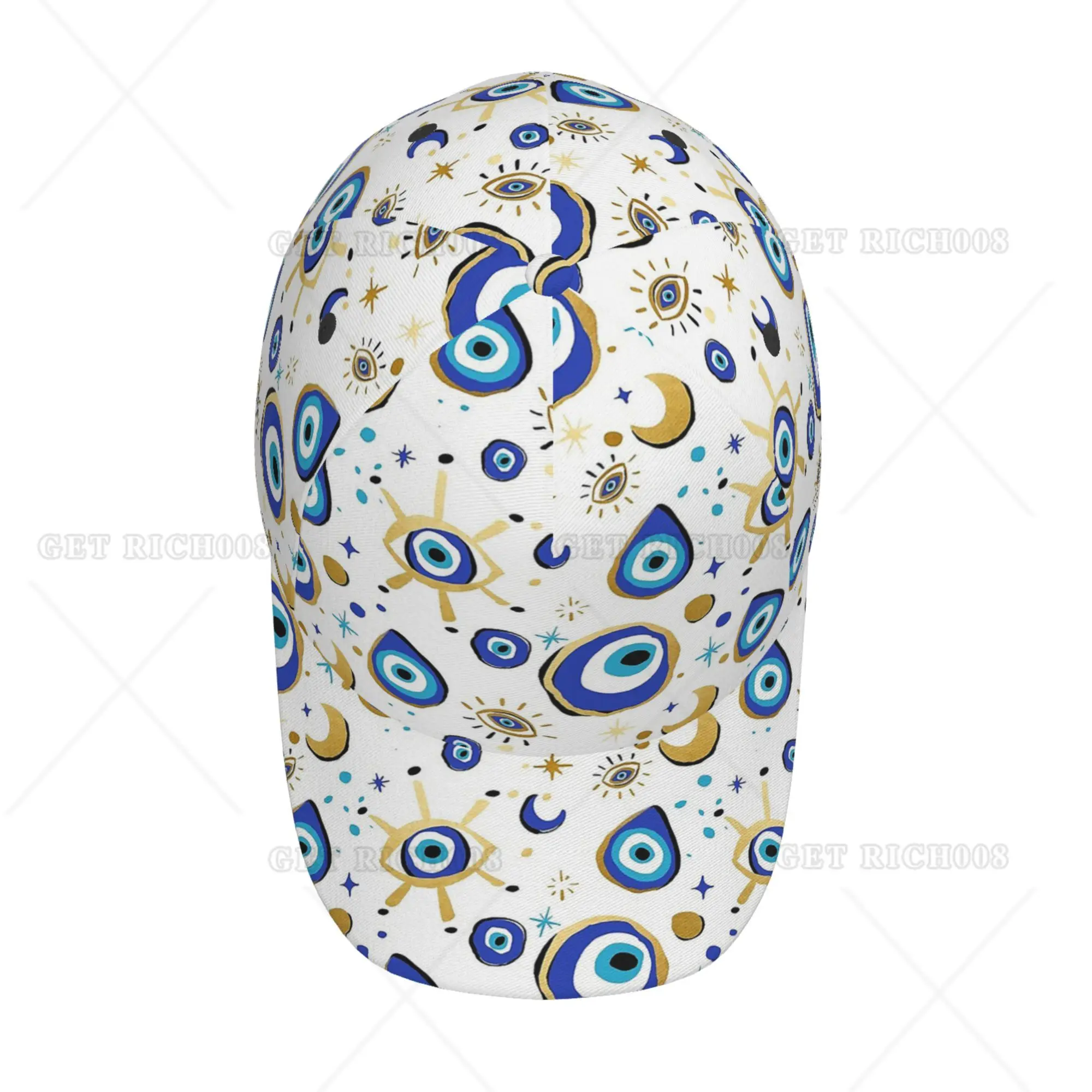 Navy Blue and Aqua Nazar Evil Eye Lucky Charm Baseball Cap Print Men Women Adjustable Hat Sports Outdoor One Size Print