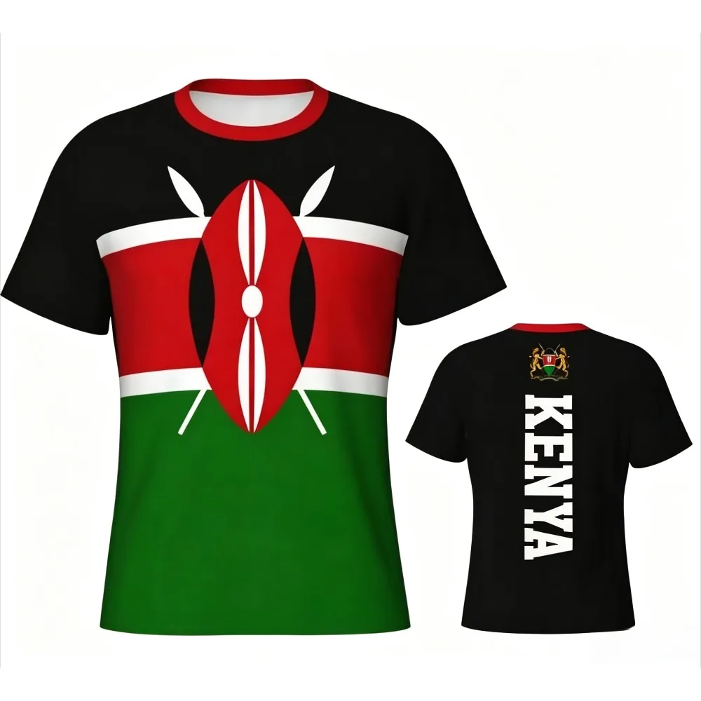 Kenya Flag Shield Pattern Print Men O Neck T Shirt Vacation Daily Lightweight Short Sleeve Top