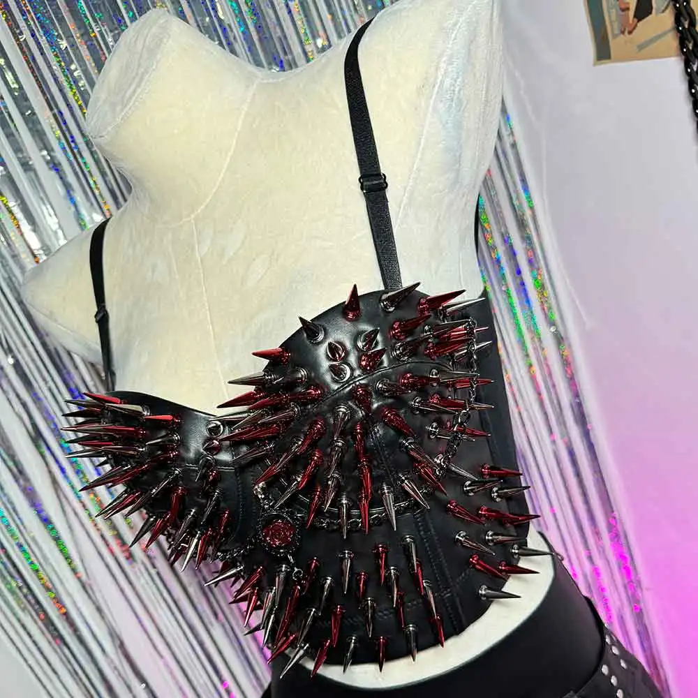 

Цепочка Harajuku ручной работы Y2K Веганская кожа TOPS Goth 90s Eco E-Girls Гранж Фея Панк Рок Красный Шипы Подросток Kawaii Emo DIY