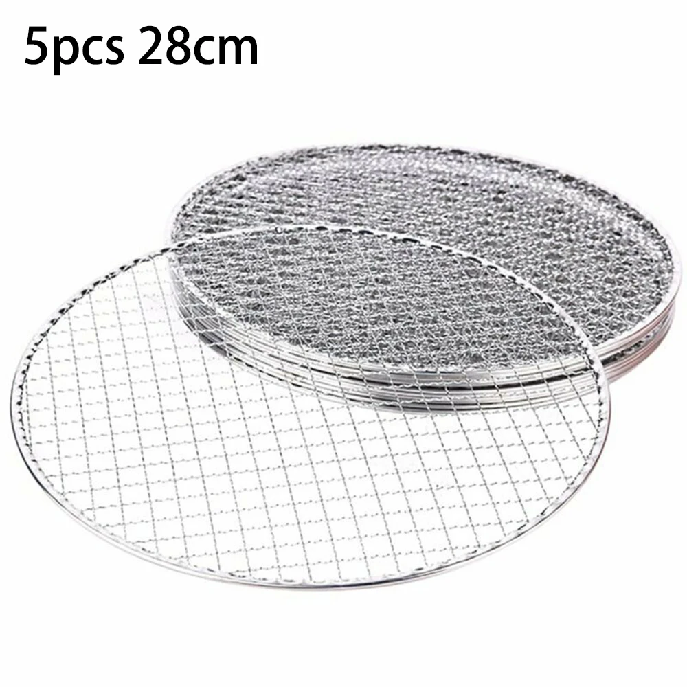 5pcs Grill Racks Round Disposable Wire Net Grill Racks Iron Roast Grate Cooking Barbecue BBQ 25CM 28CM 33CM Cooking Net Tool