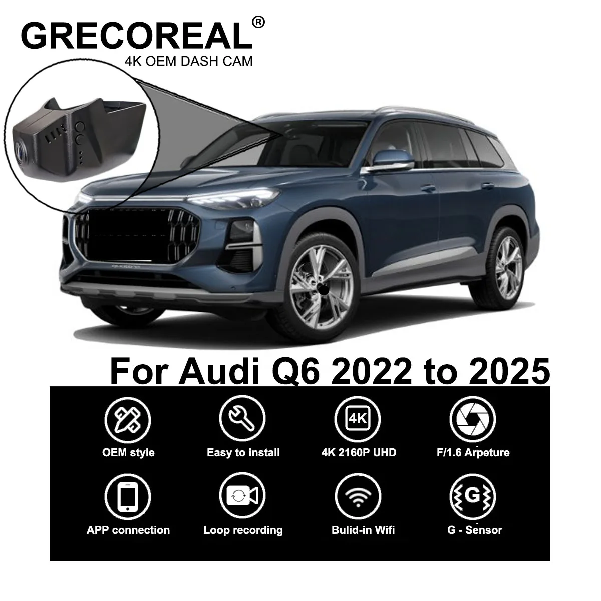 

GRECOREAL 4K Dash Cam Front and Rear 2160P WiFi Car Dual Dashcam APP Control Easy Install Plug Play Compatible with Audi Q6