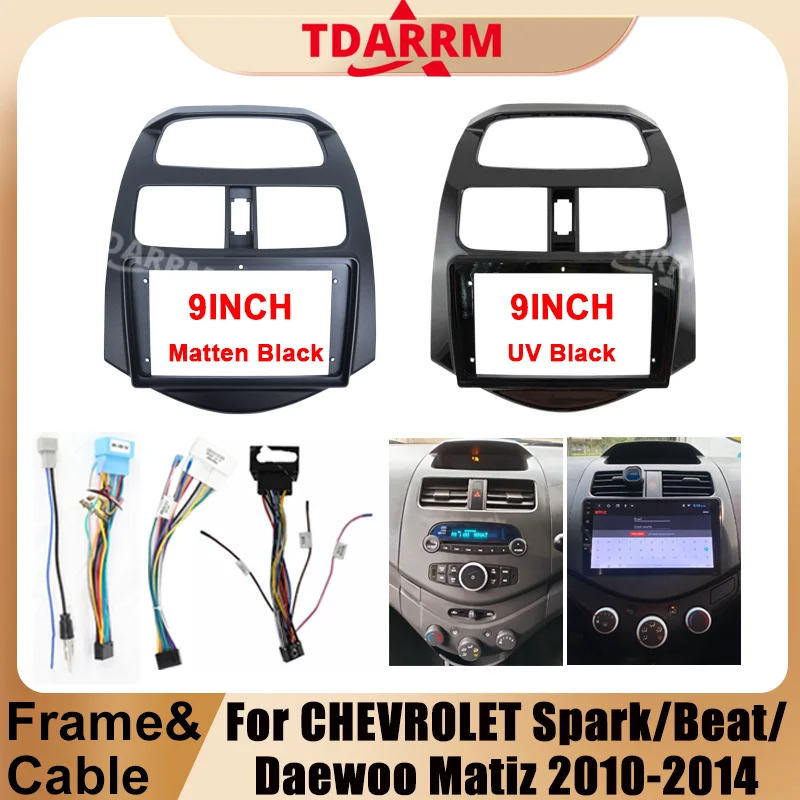 Marco de Radio Android para coche, para CHEVROLET Spark/Beat/Daewoo Matiz 2010-2014, Panel estéreo de Fascia 2DIN de 9 pulgadas, arnés de cable de 16 pines Canbus