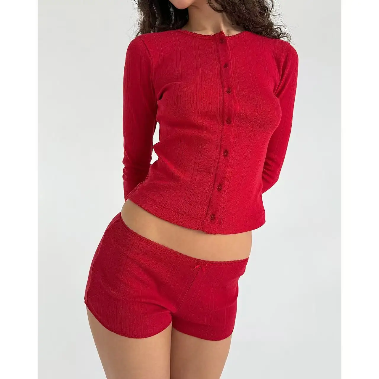 COU Cherry Red Knitted Cardigan - Long-Sleeved, Long-Style, Super Comfortable Fabric, Breathable, Small Coat