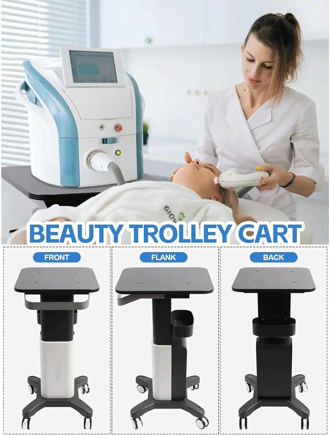 عربة صالون التجميل معدات التجميل عربة معدنية مع صامتة 360 ° عجلات دوارة صينية متعددة الوظائف لطب الأسنان لعيادات المنتجعات الصحية #3