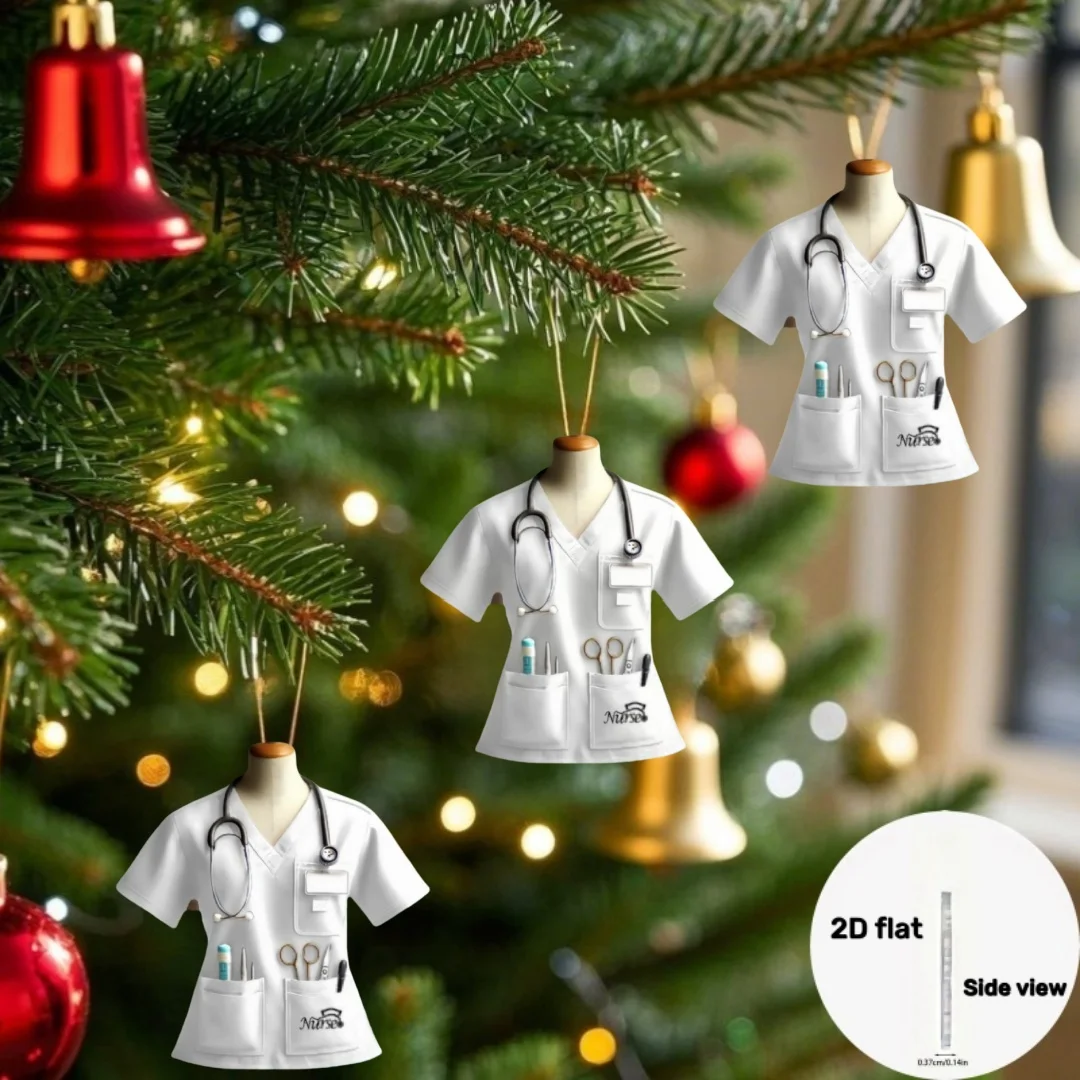 White Dentist Costume Pendant Keychain,Dental Uniform 2D Flat Acrylic Ornament Charm,Hanging Decoration for Car,Bag,Festive,Gift