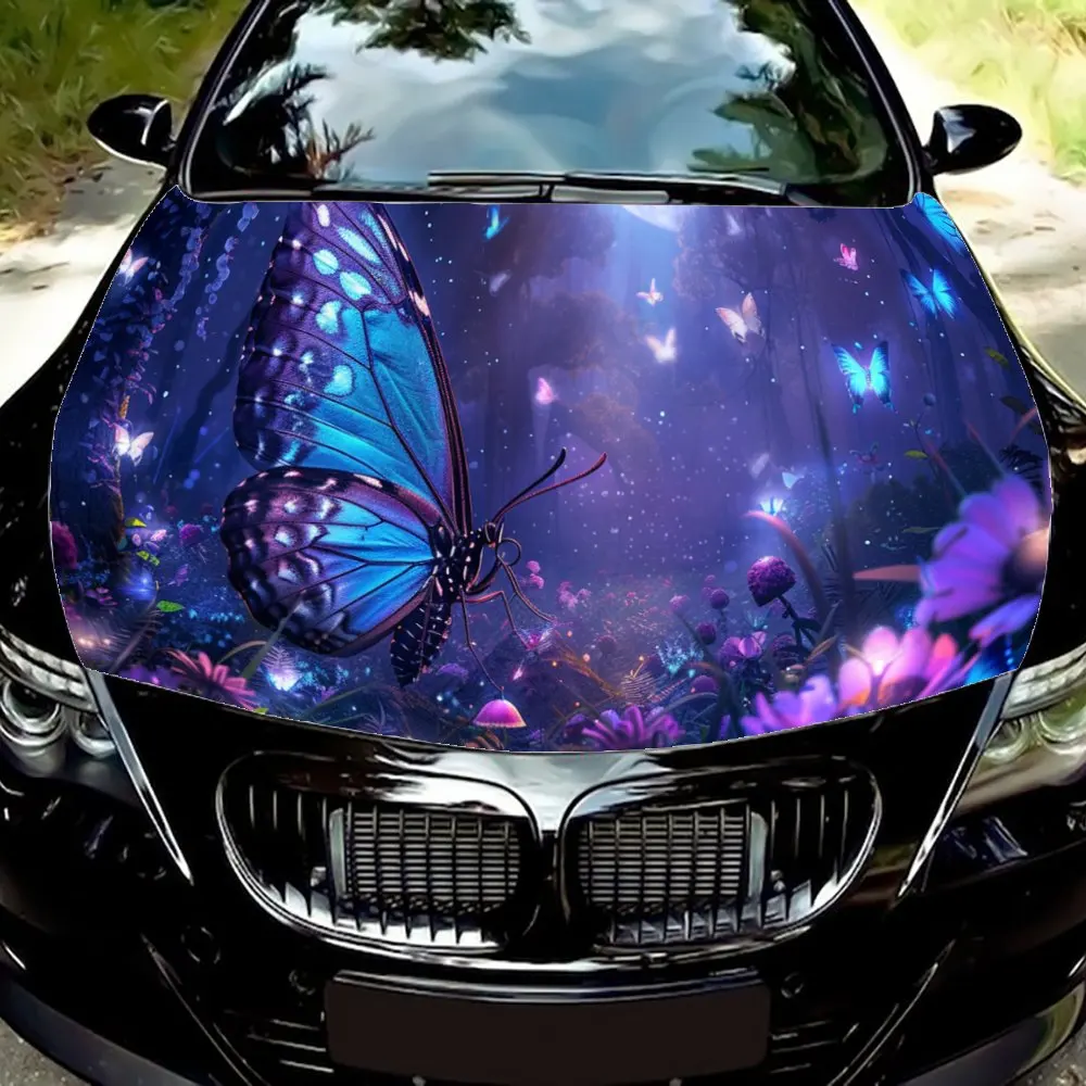 

Enchanted Butterfly Wonderland Car Vinyl Wrap, PVC Waterproof Car Hood Sticker, Self-Adhesive Scratch-Resistant Stickers for Eng