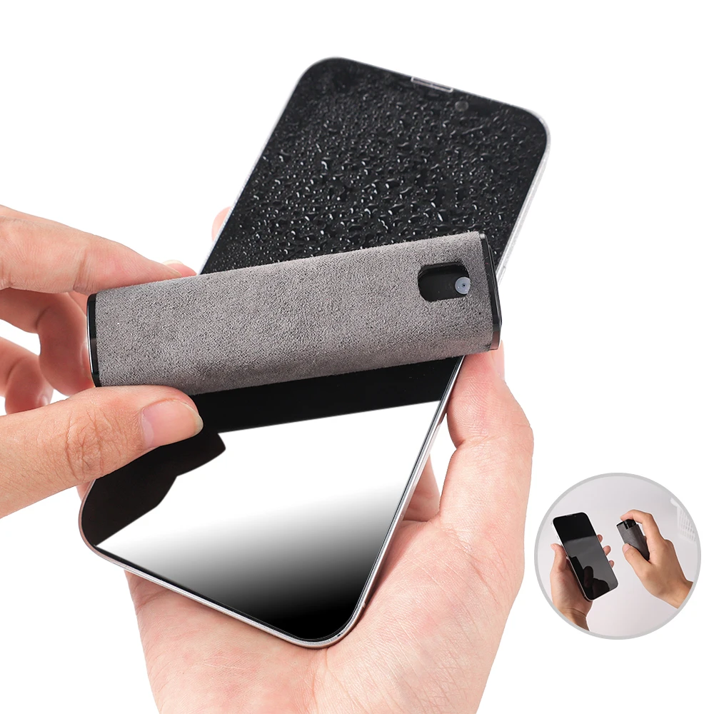 2 In 1 Phone Screen Cleaner Spray Computer Mobile Phone Screen Dust Remover Tool Microfiber Cloth For iPhone iPad Apple Polish