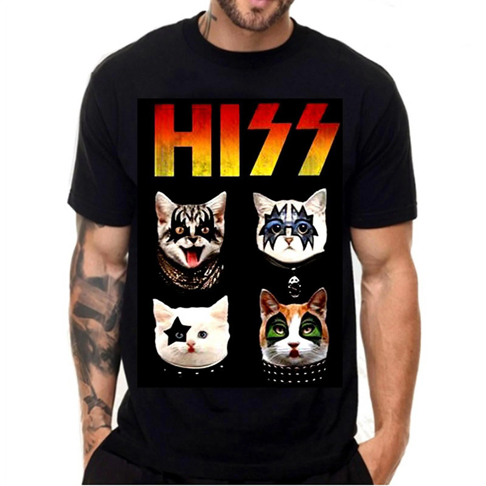 KISS Rock Band Cat Music Lovers Cotton T-shirts Print Men Women Fashion T Shirt O-Neck Short Sleeve Top Unisex Tees Y2K Clothing