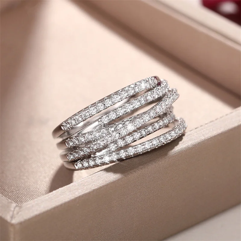 Huitan Luxury Cross Design Rings Full Paved CZ Stone Modern Fashion Sparkling Women\'s Rings Wedding Bands Jewelry Drop Shipping