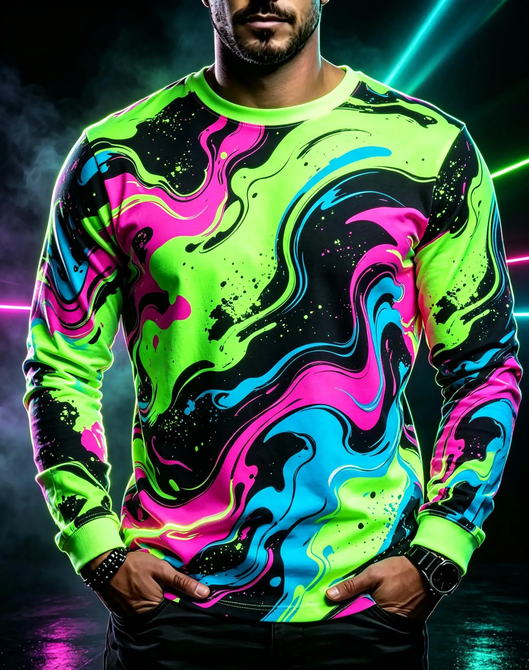 Men Fashion Long Sleeve T-shirt, Black Base Metallic Skeleton Armor Robot Print Casual Autumn Street Tee