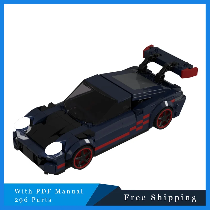 

296 PCS Creative MOC Blue Cool City Racing Building Blocks Model Children DIY Assembly Toy Educational Christmas Gift For Boys