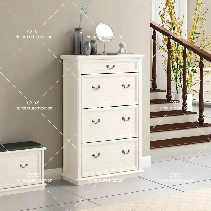 American Solid Wood Shoe Cabinet Ultra Thin Tipping Bucket Large Capacity Modern Simple Foyer Storage Cabinet for Home