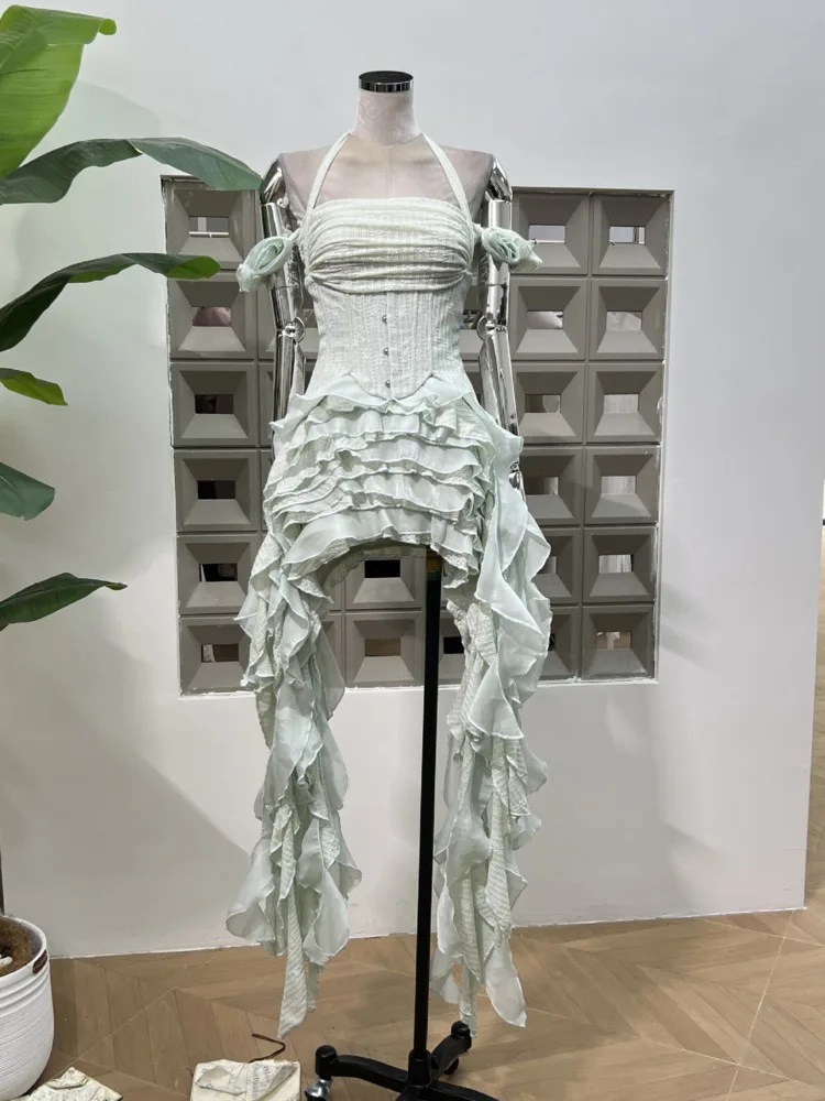 DFDG ثلاثي الأبعاد الأزهار 2025 أوائل الصيف المرأة الجديدة المتخصصة تصميم الشعور الأعشاب البحرية الشريط شرابة حمالة فستان غير منتظم #5