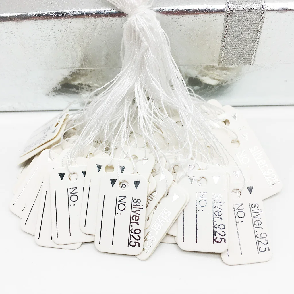 

500pcs 24*15mm 925 Silver DIY Handwritten Price Tag Rectangular Label Jewelry Ring Necklace With String With Cotton Rope