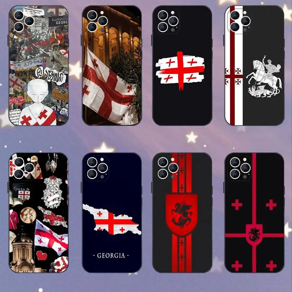

Georgia Flag Phone Case For iPhone 17,16,15,14,13,12,11,Pro,XS,Max,XR,Plus,E,SE4,Mini Black Soft Cover